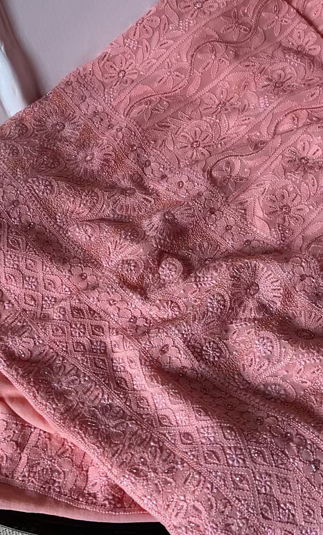 Women's Lakhnavi Handcrafted Viscose Georgette Chikankari Full Suit Material - HONC0277011