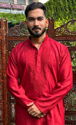 Load image into Gallery viewer, Men&#39;s Lucknowi Handcrafted Cotton Chikankari Kurta - HONC0324707
