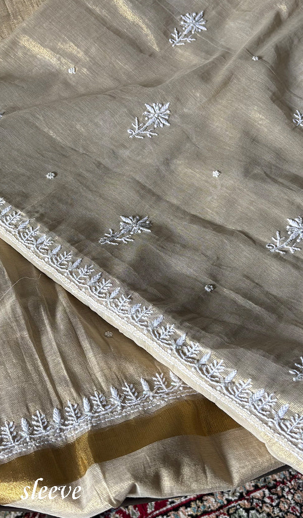 Women's Lakhnavi Handcrafted Tissue Chanderi Unstitched Chikankari Kurta And Dupatta Set - HONC0347707