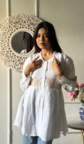 Mahika Women's Lucknowi Handcrafted Slub Cotton Chikankari Shirt - HONC0344238