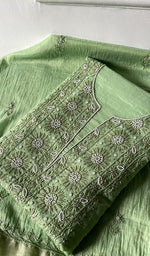 Load image into Gallery viewer, Women's Lakhnavi Handcrafted Mul Chanderi Unstitched Chikankari Full Suit Material - HONC0314661