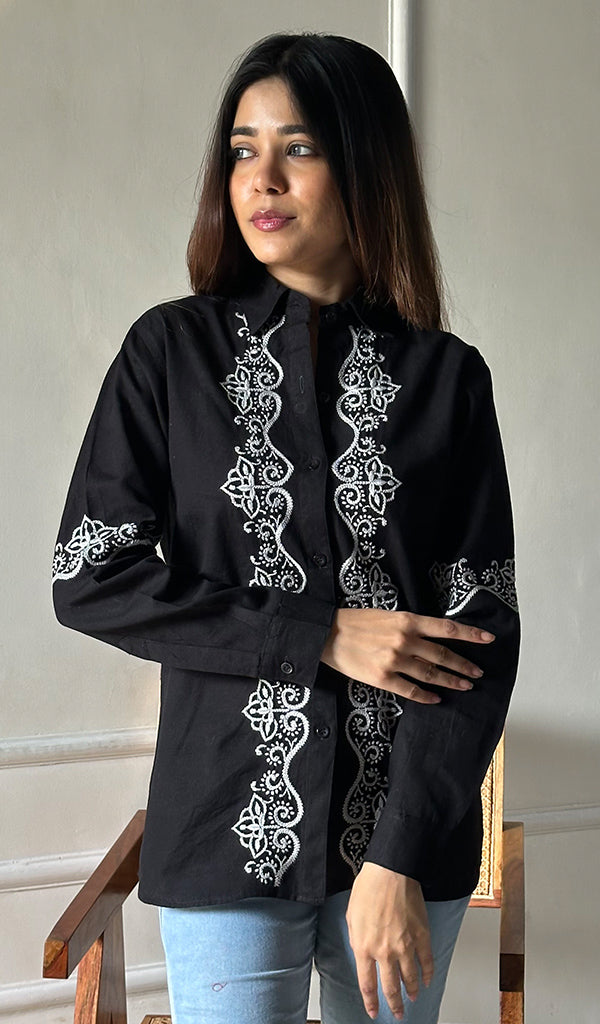 Women's Lucknowi Handcrafted Slub Cotton Chikankari Top - HONC0299183