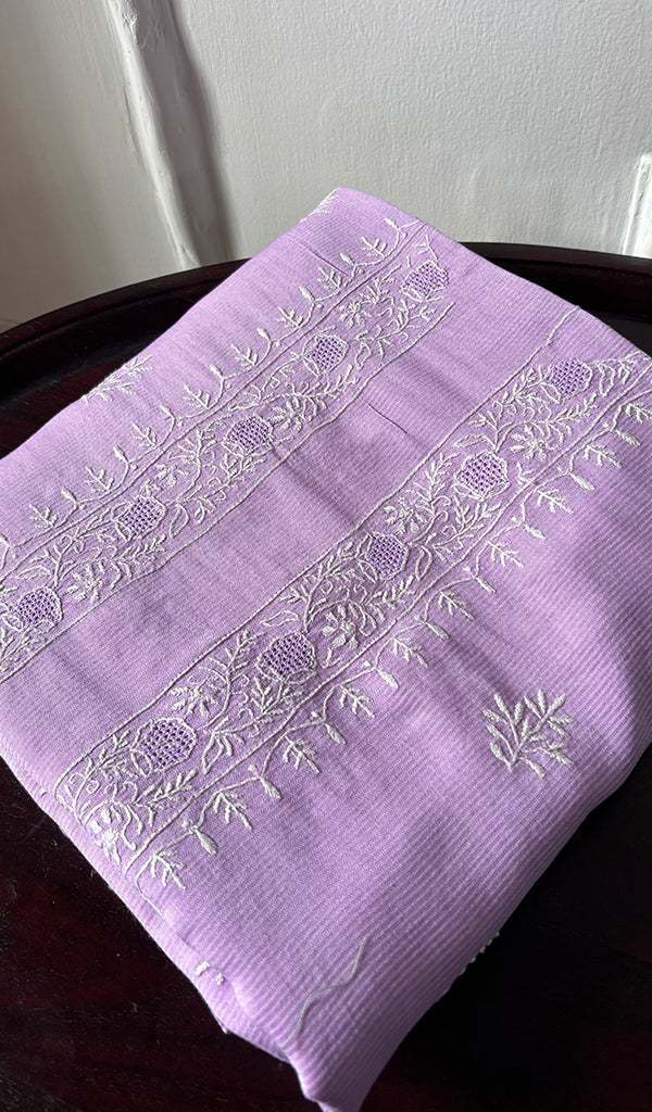 Lucknowi Handcrafted Maheshwari Mul chanderi  Chikankari Unstitched Men's Kurta Fabric - HONC0288624