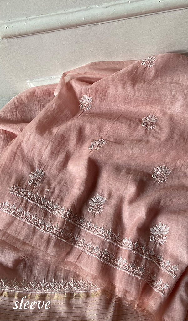 Women's Lakhnavi Handcrafted Mul Chanderi Chikankari Full Suit Material - HONC0334948