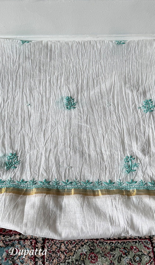 Women's Lakhnavi Handcrafted Chanderi Silk Unstitched Kurta And Dupatta Set - HONC0366812