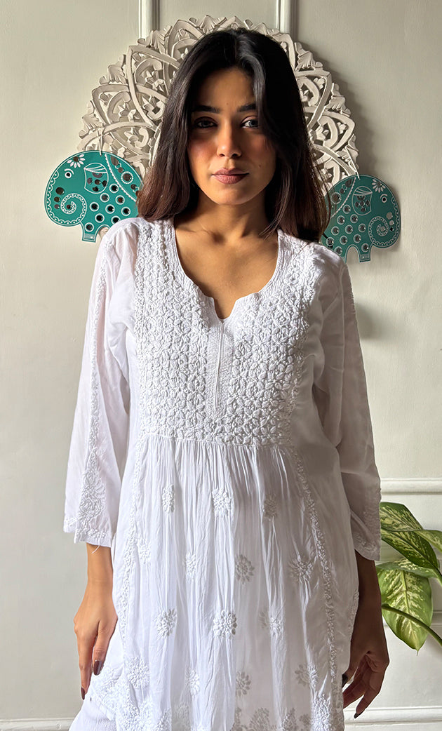 Women's Lakhnavi Handcrafted Modal Cotton Chikankari Top - HONC0198209