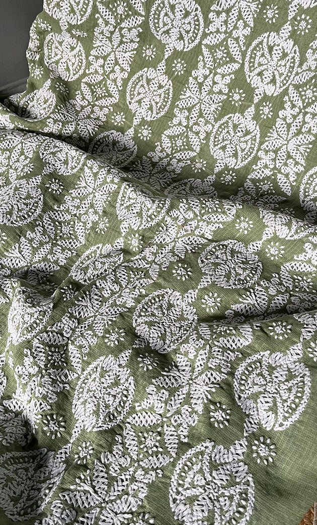 Women's Lakhnavi Handcrafted Kota Cotton Chikankari Unstitched Kurti Fabric - HONC0304000