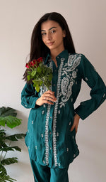 Load image into Gallery viewer, Devanshi Women's Lakhnavi Handcrafted Cotton Chikankari Kurta And Palazzo Set - HONC0358517