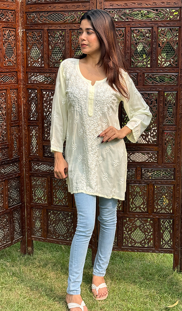 Ramineh Women's Lakhnavi Handcrafted Modal Cotton Chikankari Top - HONC0247422