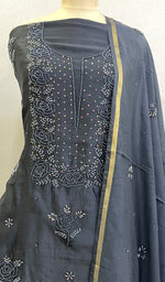 Load image into Gallery viewer, Women&#39;s Lakhnavi Handcrafted Chanderi Silk Chikankari Full Suit Material - HONC054264
