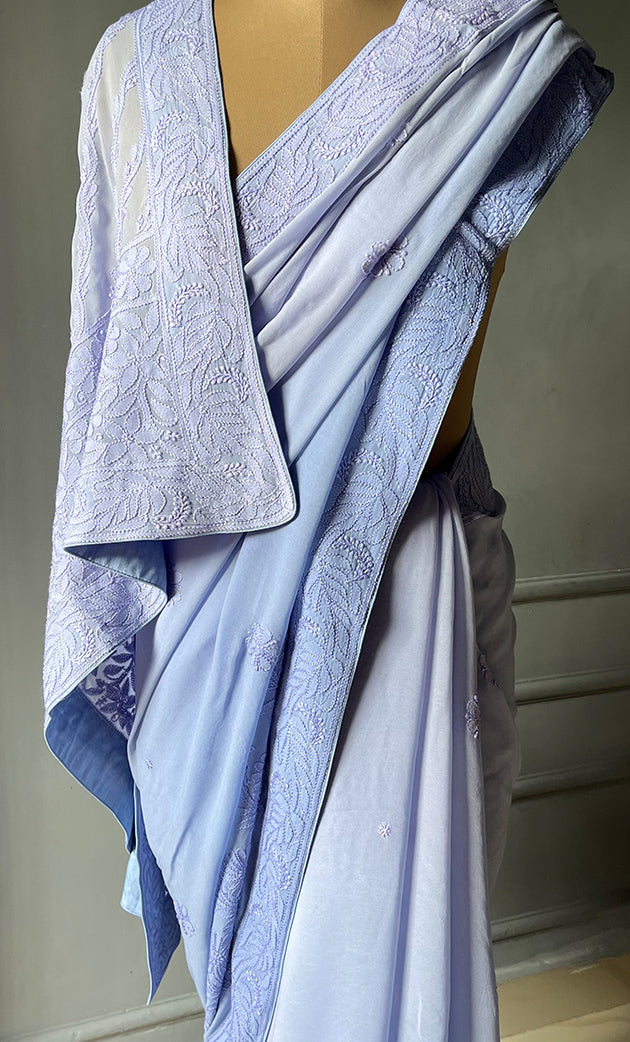 Women's Lakhnavi Handcrafted Viscose Georgette Chikankari Saree - HONC0301801