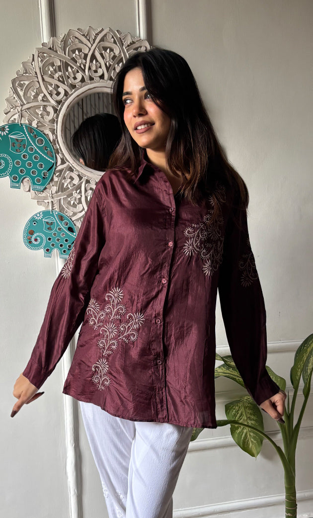 Arohi Women's Lakhnavi Handcrafted Pure Manglore Shirts top with fine Chikankari - HONC0306894
