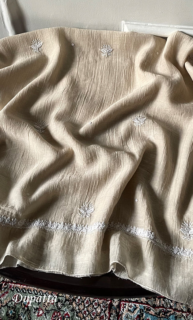 Women's Lakhnavi Handcrafted Unstitched Mul Chanderi Kurta And Dupatta Set - HONC0329035