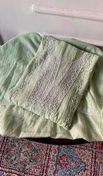 Noreen — Green Pure Mul Chanderi Chikankari 3 Pc Semi-Stitched Suit Set