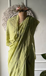 将图像加载到图库查看器中， Women's Lakhnavi Handcrafted Viscose Georgette Chikankari Saree - HONC0317912
