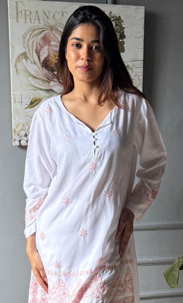 Women's Lakhnavi Handcrafted Modal Cotton Chikankari Top - HONC0307537