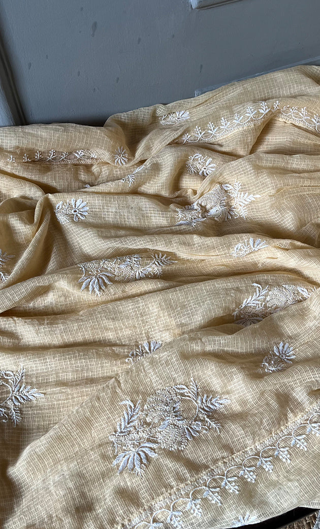 Sehmat Women's Lakhnavi Handcrafted Kota Cotton  Semi -Stitched Angrakha And Dupatta Set- HONC0301718