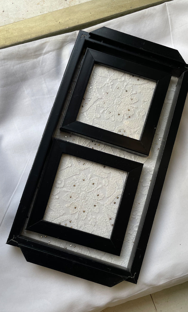 Handcrafted Chikankari Tray with Two Coasters – Wooden Frame - HONC0269376