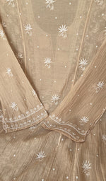 Beige Pure Mul Chanderi Chikankari 3 Pc Semi-Stitched Anarkali Suit Set