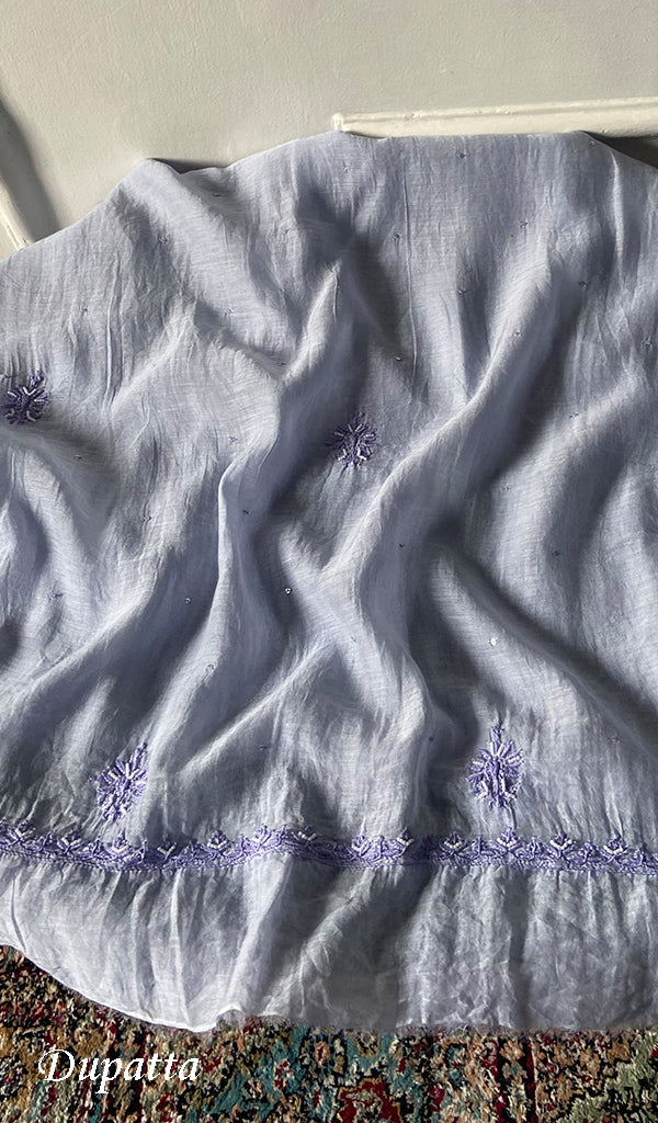 Women's Lakhnavi Handcrafted Mul Chanderi  Unstitched Chikankari Full Suit Material - HONC0339567