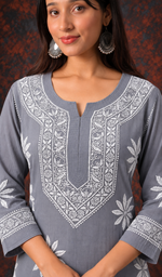Aafia Women's Lucknowi Handcrafted Cotton Chikankari Kurti - HONC0162930