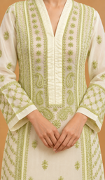 Women's Lakhnavi Handcrafted Organza Chikankari Anarkali Dress- HONC040028