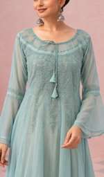 Aadab Women's Lakhnavi Handcrafted Faux-Georgette Chikankari  Anarkali Dress - HONC038964
