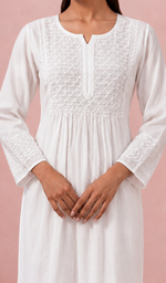Women's Lucknowi Handcrafted Modal Cotton Chikankari Dress - HONC0126837