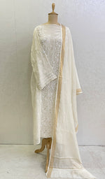 Load image into Gallery viewer, Women&#39;s Lakhnavi Handcrafted Mul Chanderi Chikankari Semi Stitched Kurta And Dupatta Set- HONC0148911
