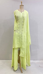 将图像加载到图库查看器中， Shamya Women&#39;s Lucknowi Handcrafted Viscose Georgette Chikankari Kurta Palazzo With Dupatta Set - HONC0155074
