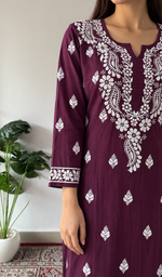 Women's Lucknowi Handcrafted Modal Cotton Chikankari Anarkali Dress - HONC0230991
