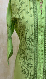 Load image into Gallery viewer, Women&#39;s Lakhnavi Handcrafted Green Cotton Chikankari Kurti - NC068809
