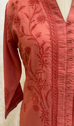 Load image into Gallery viewer, Women&#39;s Lucknowi Handcrafted Red Cotton Chikankari Kurti - NC068810