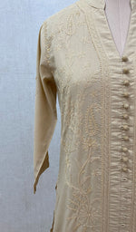Load image into Gallery viewer, Women&#39;s Lucknowi Handcrafted Beige Cotton Chikankari Kurti - NC068814
