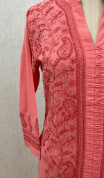 Load image into Gallery viewer, Women&#39;s Lucknowi Handcrafted Pink Cotton Chikankari Kurti - NC068824

