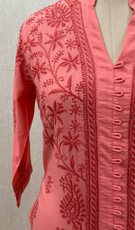 Load image into Gallery viewer, Women&#39;s Lakhnavi Handcrafted Pink Cotton Chikankari Kurti - NC068832