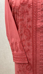 Load image into Gallery viewer, Women&#39;s Lucknowi Handcrafted Dark Pink Cotton Chikankari Kurti - NC068833
