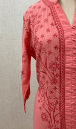 将图像加载到图库查看器中， Women&#39;s Lucknowi Handcrafted Pink Cotton Chikankari Kurti - NC068837
