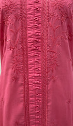 将图像加载到图库查看器中， Women&#39;s Lakhnavi Handcrafted Coral Pink Cotton Chikankari Kurti - NC068841
