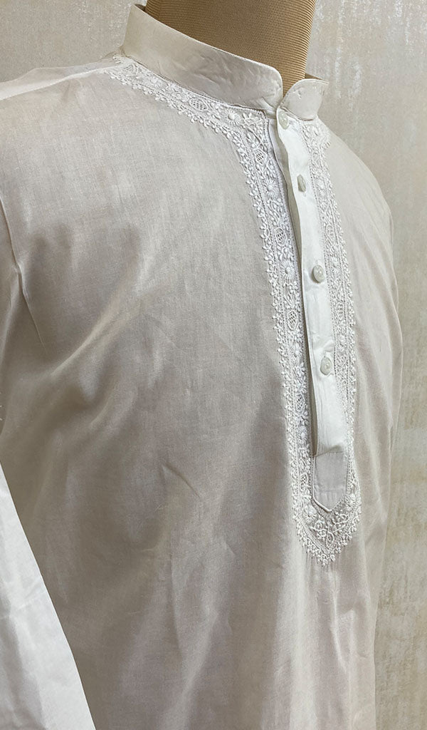 Men's Lucknowi Handcrafted Cotton Chikankari Kurta - NC069912