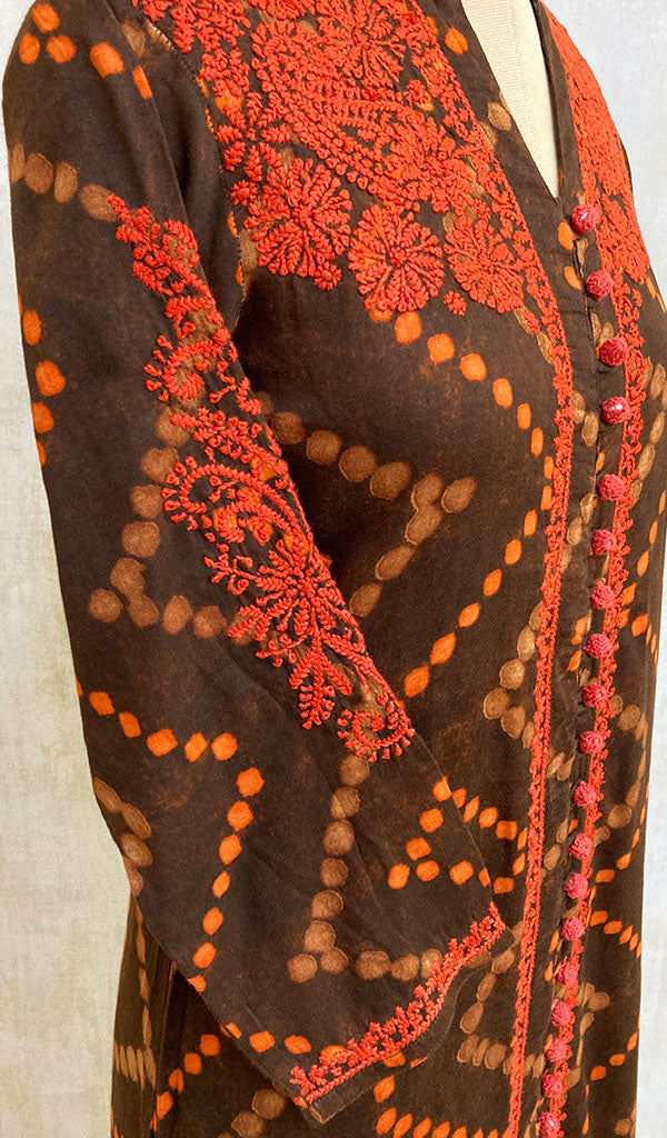 Women's Lucknowi Handcrafted Brown Cotton Chikankari Kurti - NC070058
