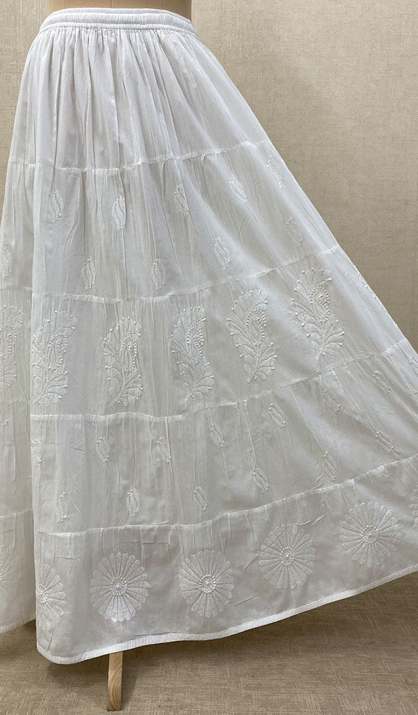 Women's Lucknowi Handcrafted White Cotton Chikankari Skirt - NC043354