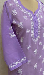 Load image into Gallery viewer, Women&#39;s Lucknowi Handcrafted Purple Kota Doria Chikankari Kurti - NC071913
