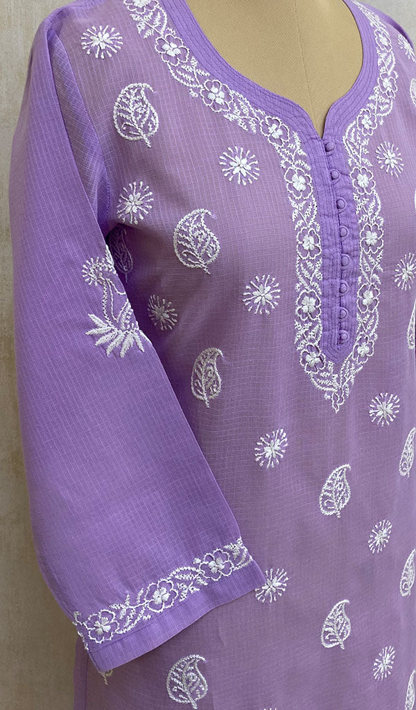 Women's Lucknowi Handcrafted Purple Kota Doria Chikankari Kurti - NC071913