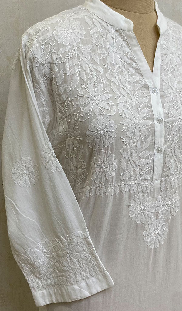 Women's Lakhnavi Handcrafted White Cotton Chikankari Kurti - NC073188