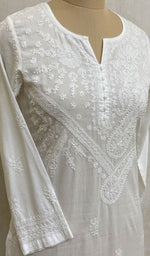 Load image into Gallery viewer, Women&#39;s Lakhnavi Handcrafted White Cotton Chikankari Kurti - NC073191