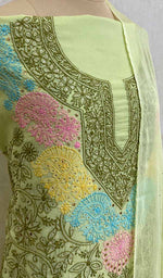 将图像加载到图库查看器中， Lucknowi 手工制作的棉质 Chikankari 西装材料 - NC074649