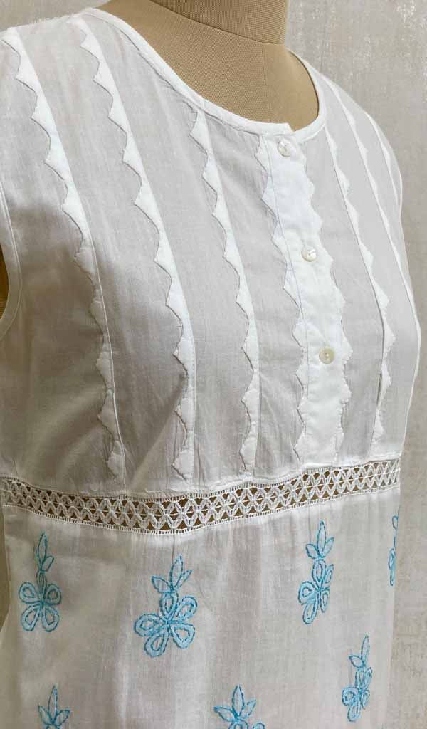 Women's Lucknowi Handcrafted White Cotton Chikankari Top - NC075680