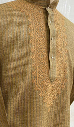 将图像加载到图库查看器中， Men&#39;s Lucknowi Handcrafted Cotton Chikankari Kurta - HONC0433
