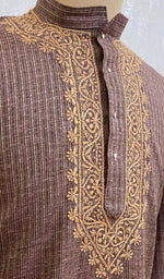 将图像加载到图库查看器中， Men&#39;s Lucknowi Handcrafted Cotton Chikankari Kurta - HONC0437
